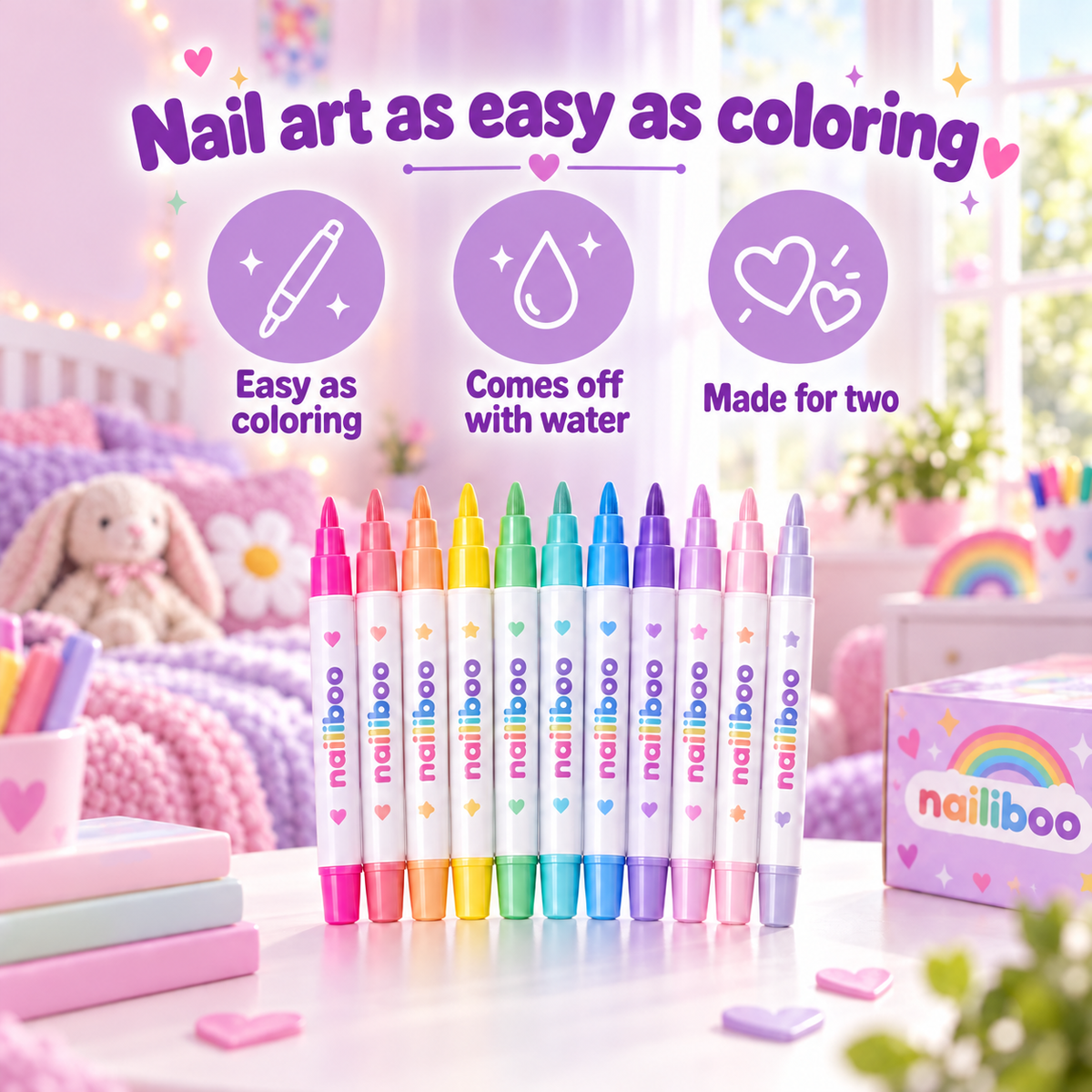 Kids Nail Art Pens, Washable, 12 Colors